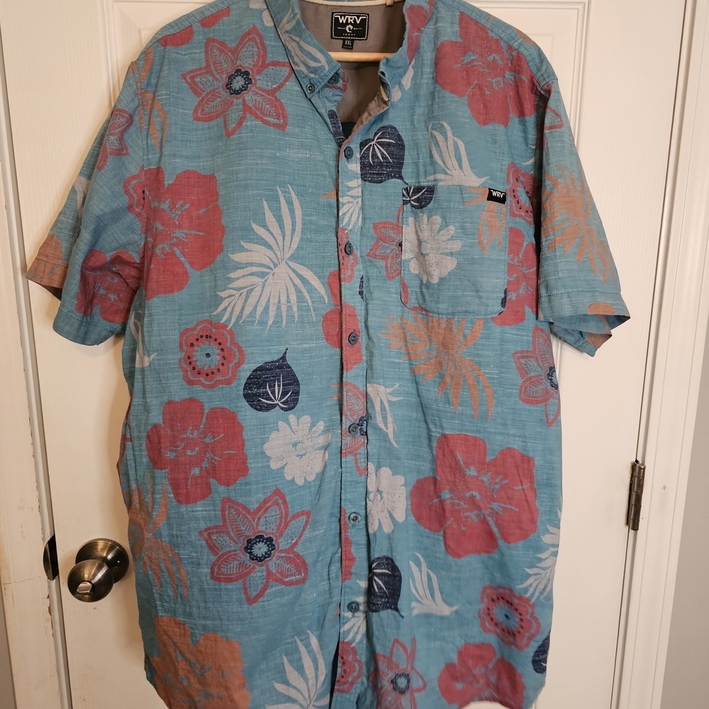 WRV Mens XXL Blue Floral Casual Button Down Shirt